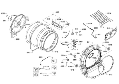 Drum Assy Diagram and Parts List for WTVC853PUC 09 Bosch Dryer