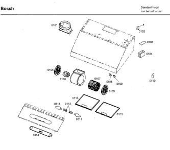 Hood Asy Diagram and Parts List for DPH36352UC 01 Bosch Range Hood