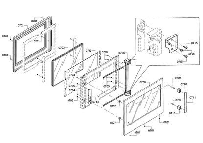 Door Diagram and Parts List for HBLP651RUC 01 Bosch Wall Oven