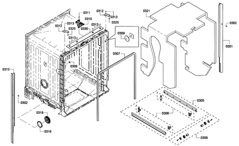 Cabinet Diagram and Parts List for SHE6AP02UC 02 Bosch Dishwasher