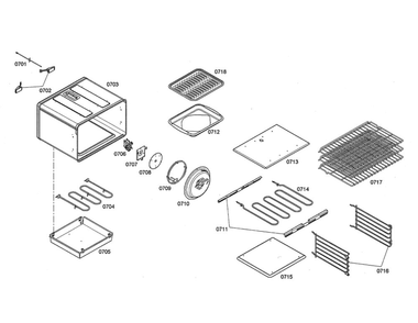 Heat Element/Racks/Burner Box Diagram and Parts List for PDR364GDZS 06 Thermador Range