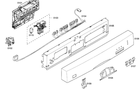 Front Panel Diagram and Parts List for SHE33M05UC 48 Bosch Dishwasher