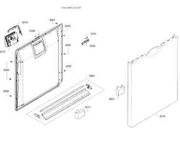Door Assy Diagram and Parts List for SHE4AM12UC 02 Bosch Dishwasher