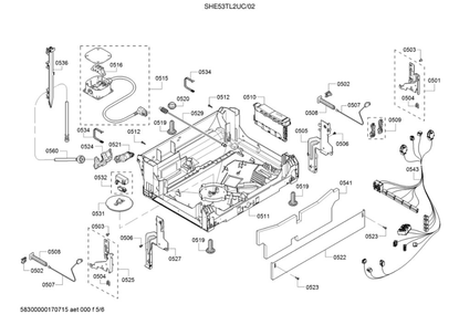 Base Power Cord Diagram and Parts List for SHE53TL2UC 02 Bosch Dishwasher