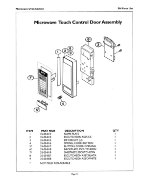 11 - MICROWAVE TOUCH CONTROL DOOR Diagram and Parts List for SM272B  Bosch Range