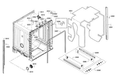 Frame Diagram and Parts List for SHE3ARF2UC 08 Bosch Dishwasher