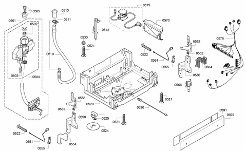 Base Assy Diagram and Parts List for S47KMK35UC 25 Bosch Dishwasher