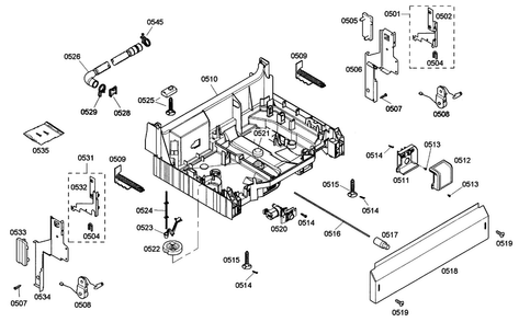 Base Diagram and Parts List for SHE33M05UC 50 Bosch Dishwasher