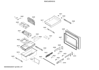 Freezer Door Parts Diagram and Parts List for B36CL80ENS 02 Bosch Refrigerator