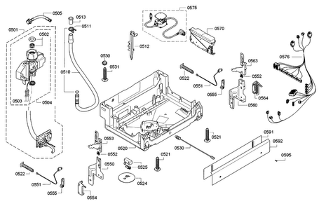 Base Diagram and Parts List for SGE63E15UC A3 Bosch Dishwasher