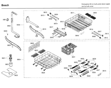 Rack Diagram and Parts List for SHE99C05UC 46 Bosch Dishwasher