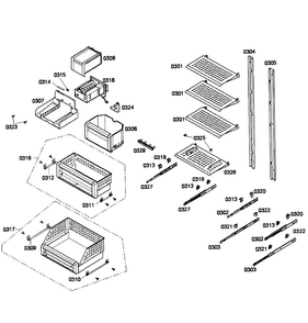 Shelfs Diagram and Parts List for T24IF70NSP 99 Thermador Freezer
