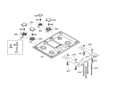 Cooktop Diagram and Parts List for SGS304FS 01 Thermador Cooktop