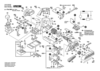 Section 1 Diagram and Parts List for GHO31-82FO 0601593664 Bosch Planer Jointer