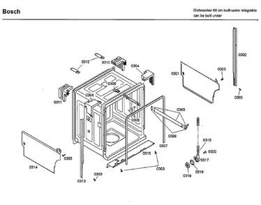 Frame Diagram and Parts List for SHX33A02UC 40 Bosch Dishwasher