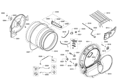 Drum Assy Diagram and Parts List for WTVC833PUS 11 Bosch Dryer