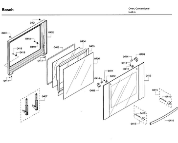 Door 1 Diagram and Parts List for HBL5650UC 08 Bosch Wall Oven