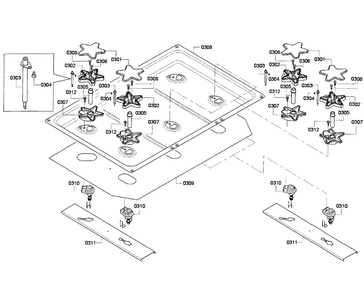 Burners Assy Diagram and Parts List for PRD366GHC 01 Thermador Range
