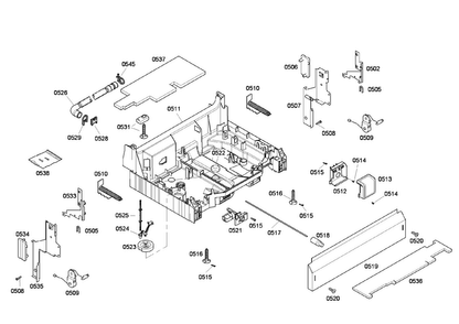 Base Assy Diagram and Parts List for SHE45M05UC 52 Bosch Dishwasher