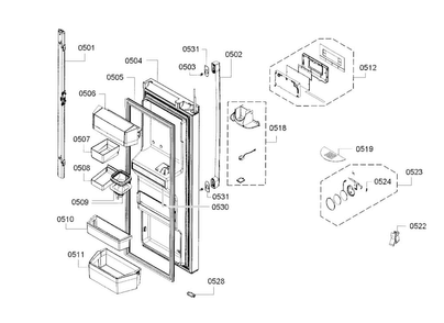 Door Left Diagram and Parts List for B26FT70SNS 05 Bosch Refrigerator