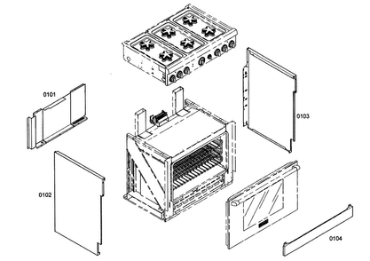 Cabinet Parts Diagram and Parts List for PRL366EH03  Thermador Range