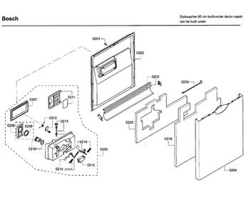Door Diagram and Parts List for SHE65P05UC 61 Bosch Dishwasher