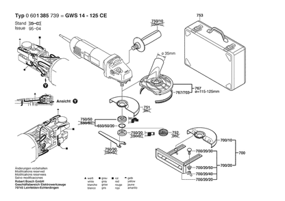 Section 2 Diagram and Parts List for GWS14-125CE 0601385739 Bosch Angle Grinder