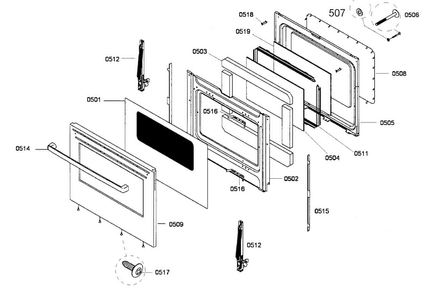 Door Assy Diagram and Parts List for HGS5053UC 01 Bosch Range