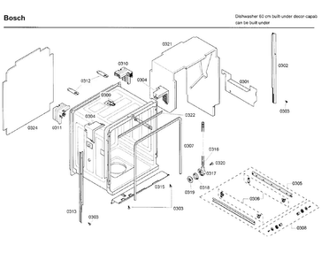 Frame Diagram and Parts List for SHE65P05UC 58 Bosch Dishwasher