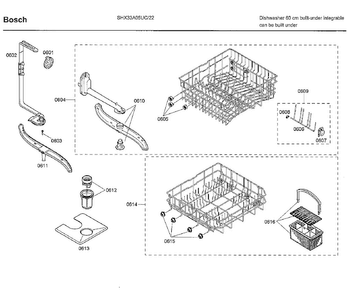 Baskets Diagram and Parts List for SHX33A05UC 22 Bosch Dishwasher