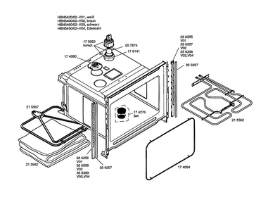 Body Diagram and Parts List for HBN5450SK 02 Bosch Wall Oven