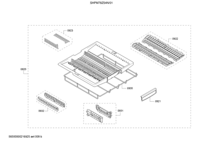 Cutlery Drawer Diagram and Parts List for SHPM78Z54N 01 Bosch Dishwasher