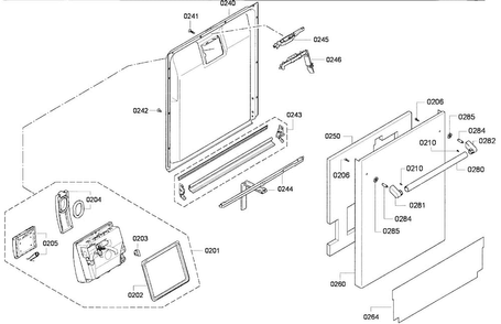Door Assy Diagram and Parts List for DWHD650GFP 18 Thermador Dishwasher