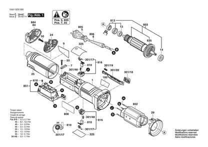 Section 1 Diagram and Parts List for GWS17-125S 3601GD03P0 Bosch Angle Grinder