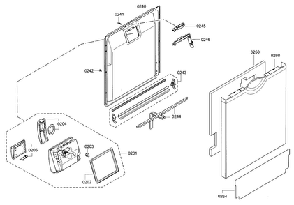 Door Diagram and Parts List for SGE68U55UC 93 Bosch Dishwasher