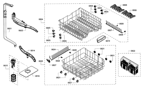 Rack Diagram and Parts List for SHE3ARF6UC 14 Bosch Dishwasher