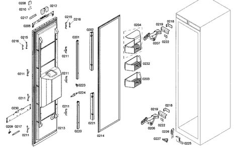 Door Assy Diagram and Parts List for B18ID80NRP 01 Bosch Freezer