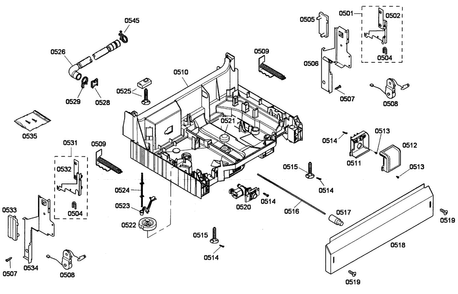 Base Diagram and Parts List for SHE33M02UC 53 Bosch Dishwasher