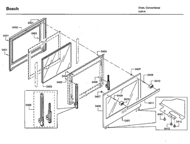 Door 1 Diagram and Parts List for HBLP651UC 02 Bosch Wall Oven