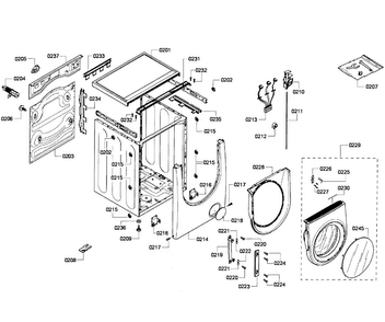 Cabinet Assy Diagram and Parts List for WFMC5301UC 16 Bosch Washer