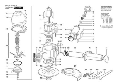 Section 1 Diagram and Parts List for 2500WWS 0607355100 Bosch Sander Grinder