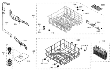 Rack Diagram and Parts List for SHE3AR55UC 21 Bosch Dishwasher