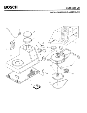 01 - BODY & COMPONENT ASSEMBLIES Diagram and Parts List for MUM6621UC  Bosch Mixer