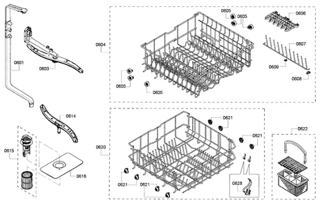 Baskets Assy Diagram and Parts List for SHX4AP06UC 53 Bosch Dishwasher