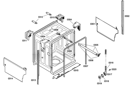 Cabinet Diagram and Parts List for SHE33M02UC 50 Bosch Dishwasher