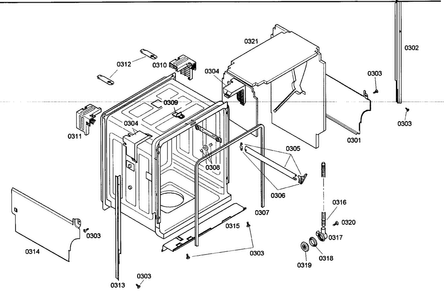 Cabinet Parts Diagram and Parts List for SHE45M02UC 48 Bosch Dishwasher