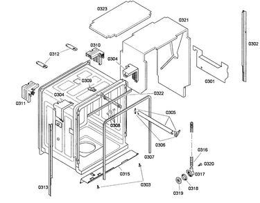 Cabinet Diagram and Parts List for SHX65P02UC 53 Bosch Dishwasher