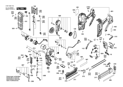 Figure 1 Diagram and Parts List for 3601D82410 GNH18V-18MN Bosch Nailer