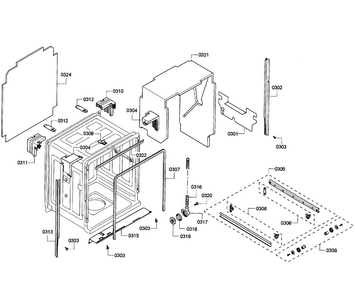 Cabinet Diagram and Parts List for SHE55M16UC 60 Bosch Dishwasher