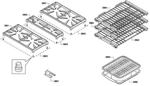 Racks/shelfs Diagram and Parts List for PRG304GH 01 Thermador Range